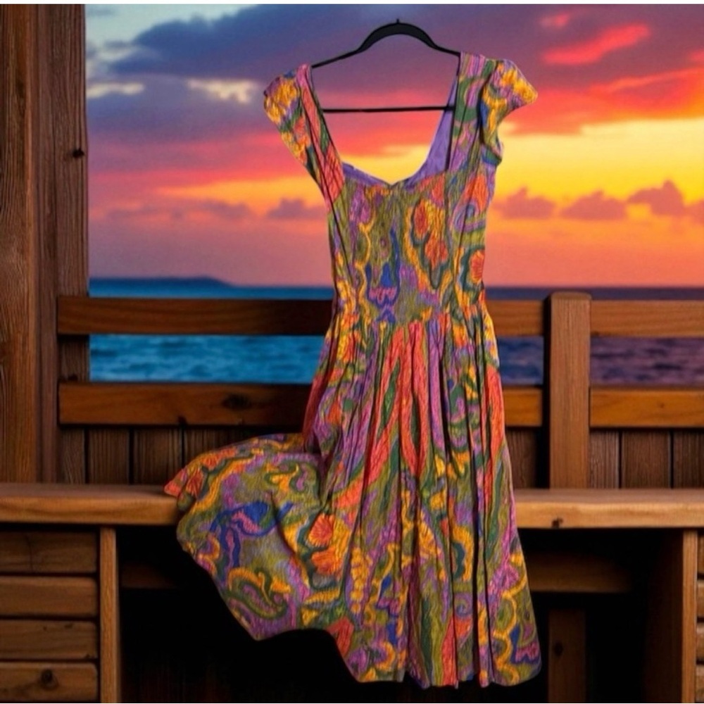 House of Harlow paisley smocked tie back dress